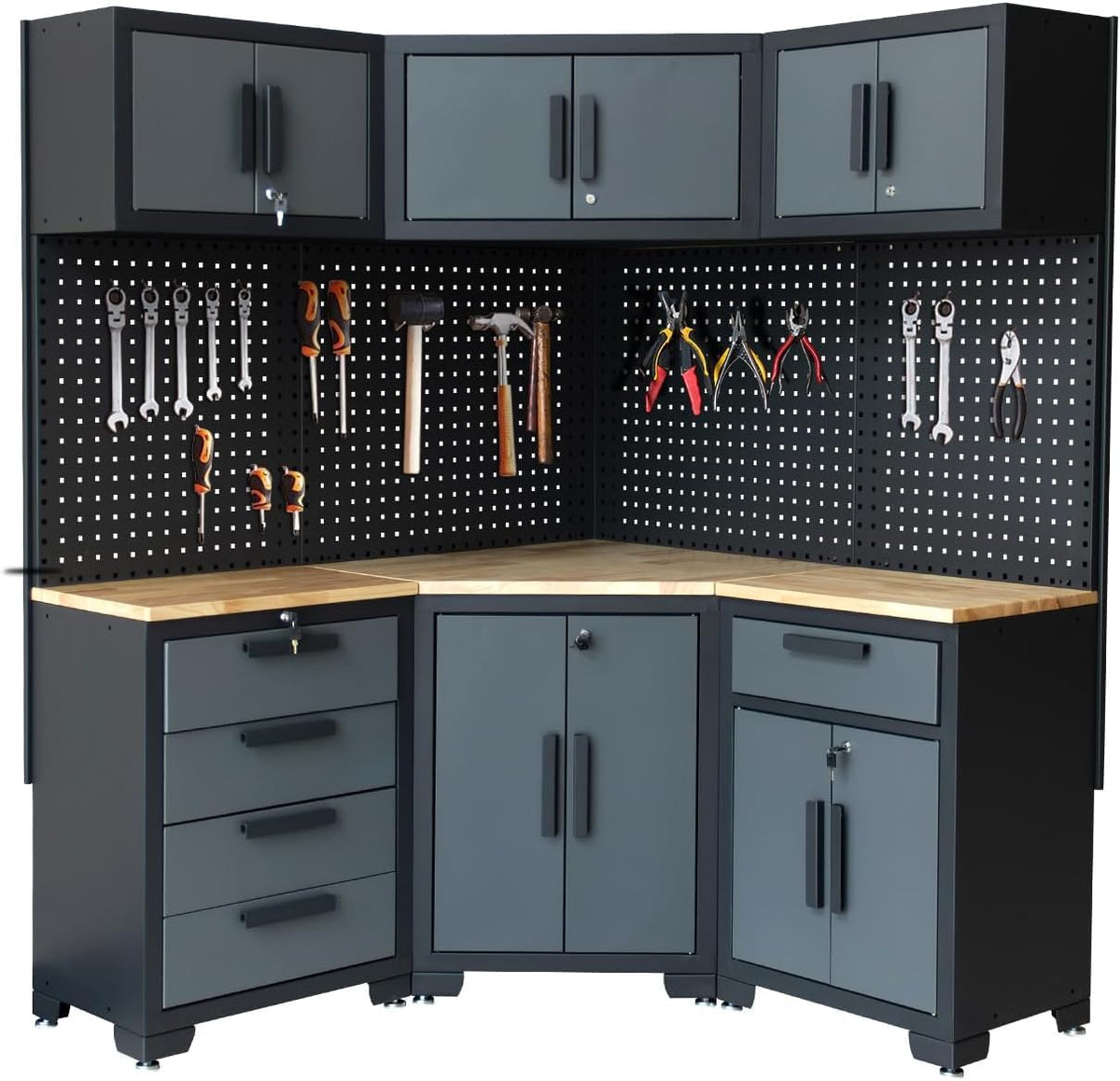 8-pcs garage storage cabinet system, black and grey, main product view