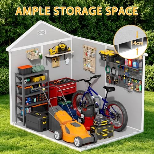 pipleo 6x8 ft resin outdoor storage shed with shown in use
