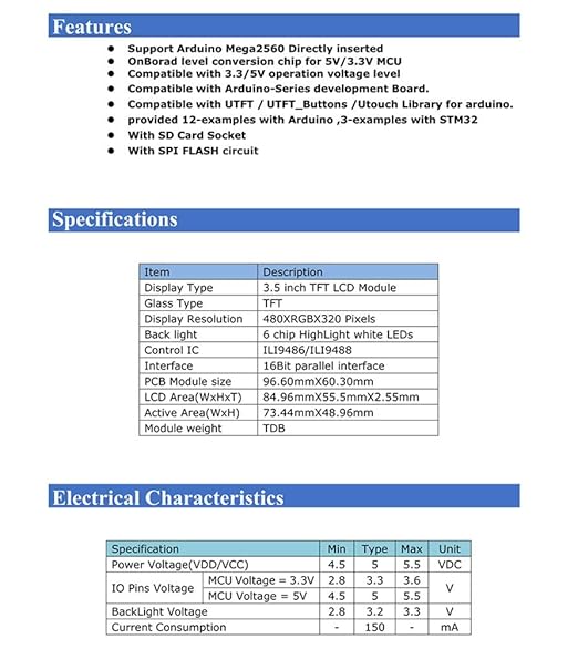 HiLetgo 3.5" TFT LCD Display ILI9486/ILI9488 480x320 36 Pins - Image 7