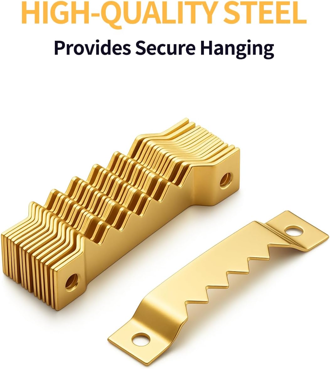 60 Pack Sawtooth Picture Hangers Small & Heavy Duty Kit | 2 Sizes for Photo Frame Hooks, Art, Paintings, Canvas, Frames, Wall Decor, and Picture Hanging Hardware Gold