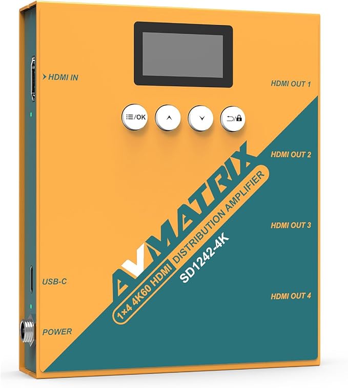 AVMATRIX SD1242-4K 1 in 4 Out Distribution HDMI Signal Splitter Converter by AVMATRIX