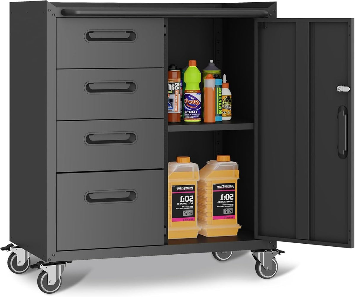 metal garage storage cabinet on wheels, lockable rolling, main product view
