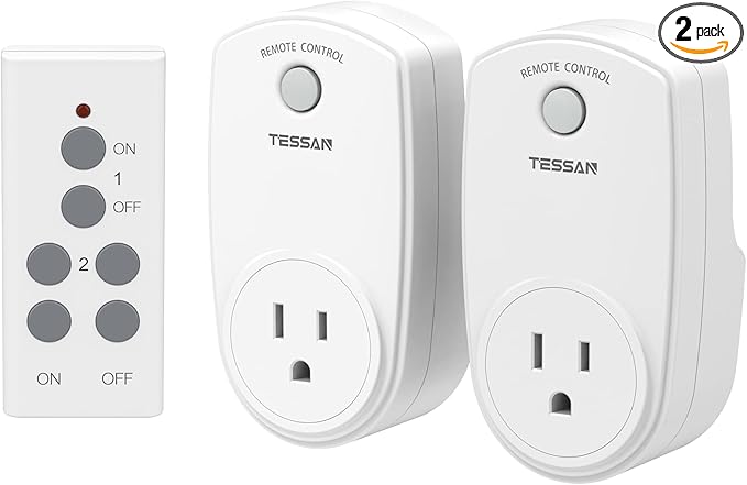 2 Pack Remote Control Outlet, TESSAN Wireless Electrical Plug Switch by TESSAN