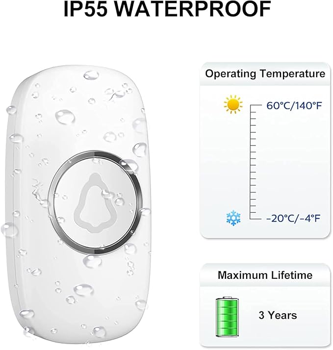 Wireless Doorbell, Remote Door Bell Ringer Wireless Long Range 1000FT, Matt - Image 6