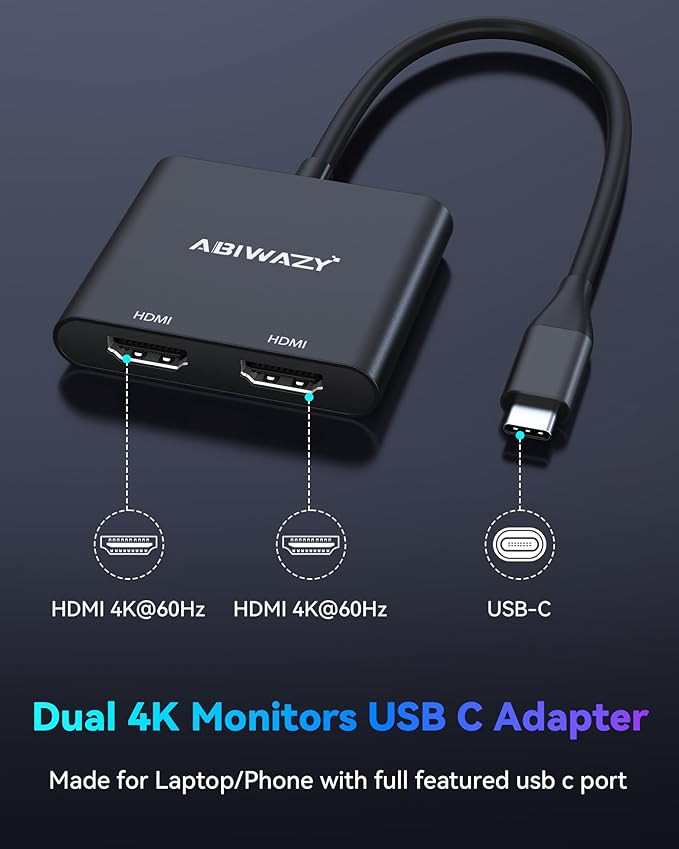 USB C to Dual HDMI Adapter 4K@60Hz, HDMI Splitter - Image 6