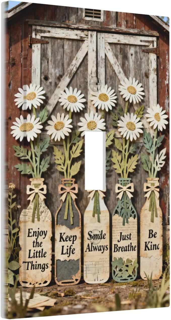 Bvtewkhz Rustic Daisy Barn Door Flowers 1 Gang Single Toggle Decorative Light - Image 2