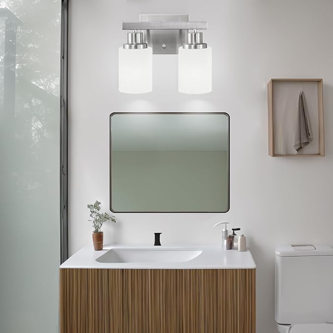 DIKAIDA Bathroom Light Fixtures Over Mirror, 2-Light Modern Nickel Vanity Lights - Image 2