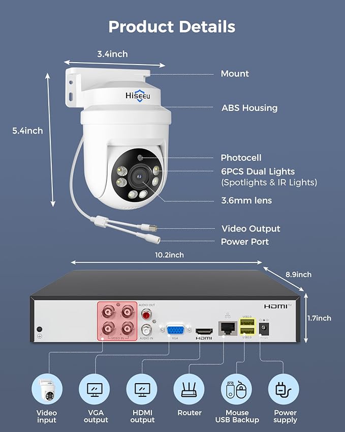 Hiseeu 3K 360°View PTZ Wired Security Camera System - Image 8