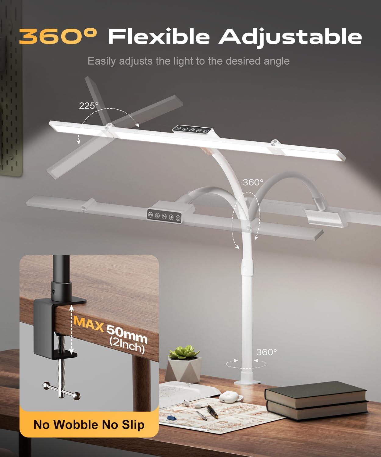 LED Desk Lamps for Home Office, Desk Light with Remote & Touch Control, Stepless Dimming,5CCT,Motion Sensor Auto On/Off, Eye-Caring Desk Lamp with Clamp for Study, Reading,Dual Monitors,White