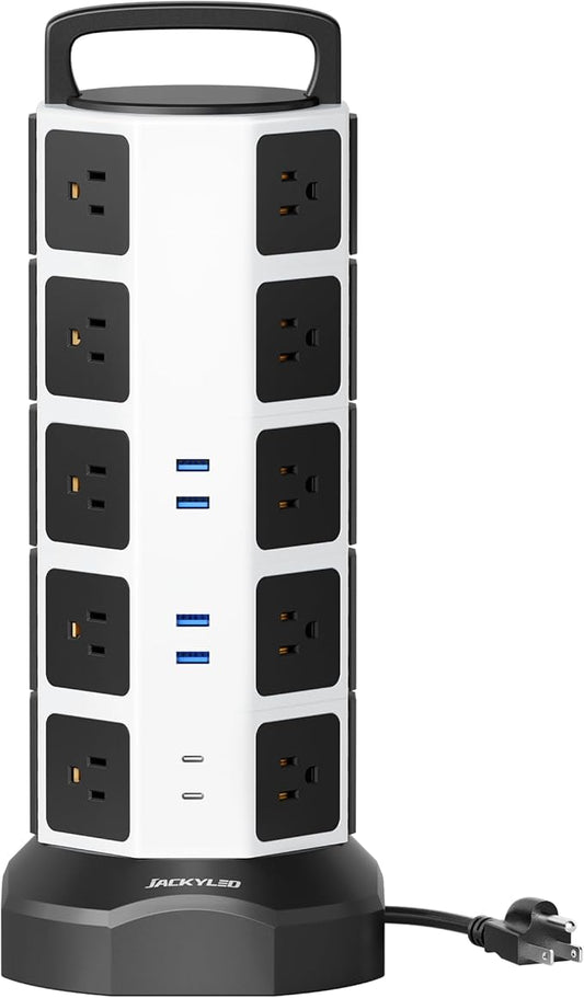 Power Strip Tower Surge Protector, 20 Outlets 6 USB Charging Station, Extension by JACKYLED