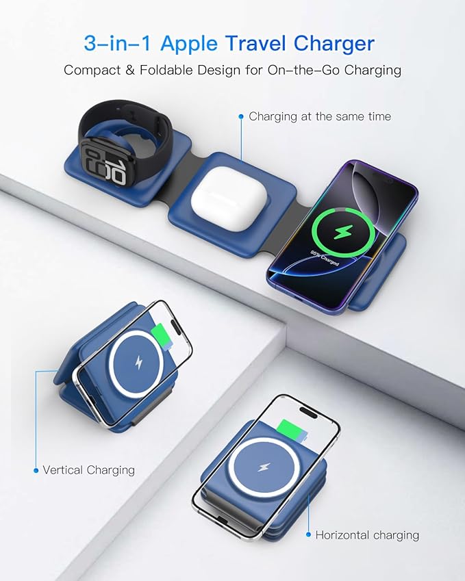 Iseyyox Charging Station for Apple Devices - 3 in 1 Magnetic Foldable Wireless - Image 3