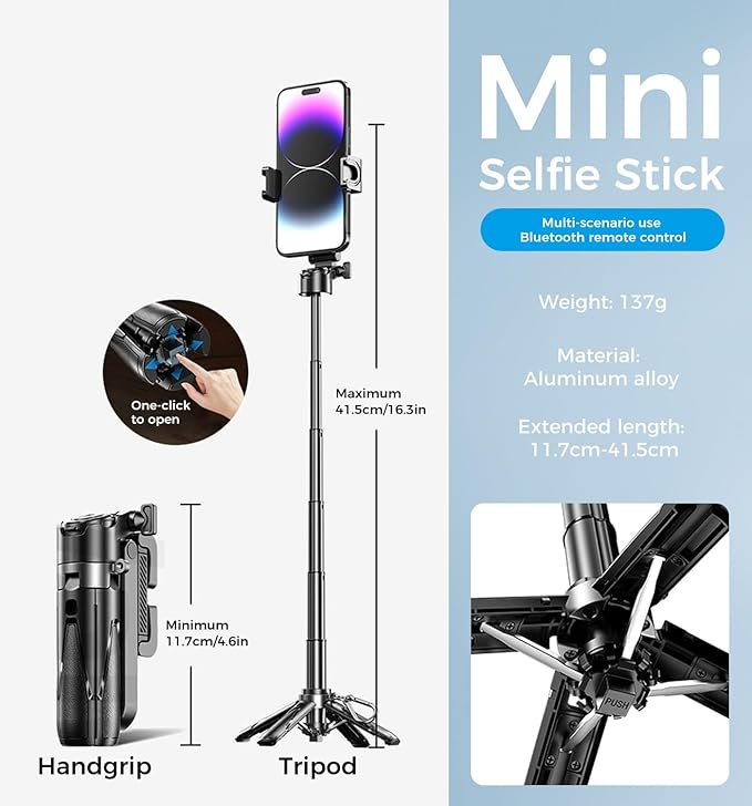 MAGIC JOHN Phone Tripod, Portable Selfie Stick, Pocket Size Tripod - Image 9