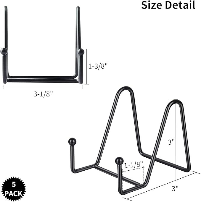 IBosins 5 Pack 3 Inch Small Plate Holder Display Stands, Mini Metal Black Frame - Image 2