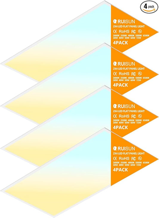 4 Pack 2x4 LED Flat Panel Light Drop Ceiling Office Fixture, Surface Mount Drop by Unknown