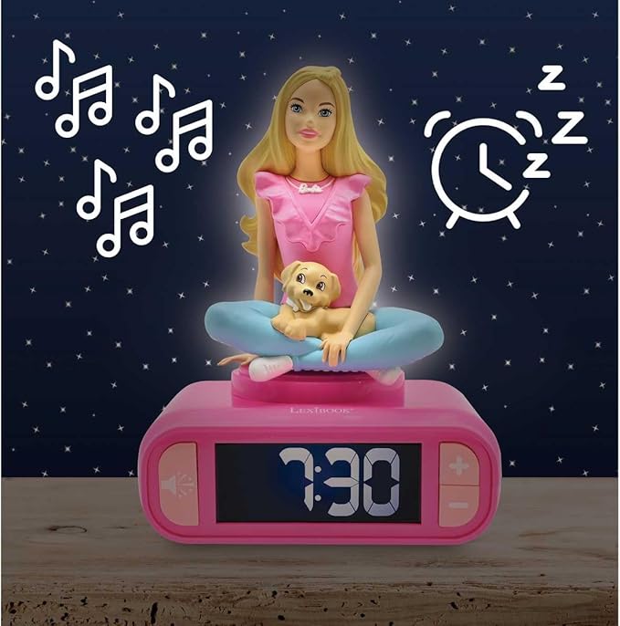 LEXiBOOK, Mattel Barbie, Barbie Nightlight Alarm Clock, Sounds and Melodies - Image 2