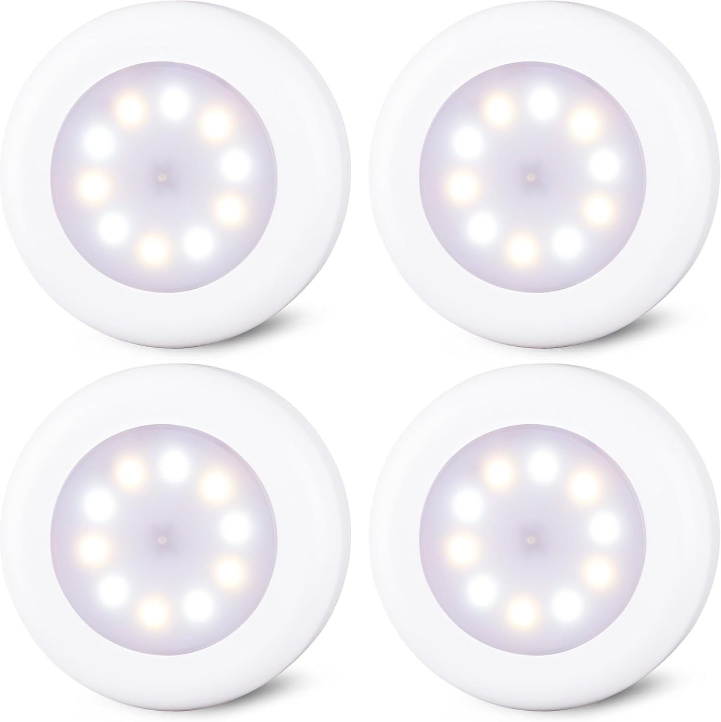 STAR-SPANGLED 4 Pack 3.1” Dimmable Push Tap Lights, Stick on LED Touch Puck Lights AA Battery Operated, 3 Color Modes Sticky Button Lamps for Classroom, Kitchen, Under Cabinet, Closet