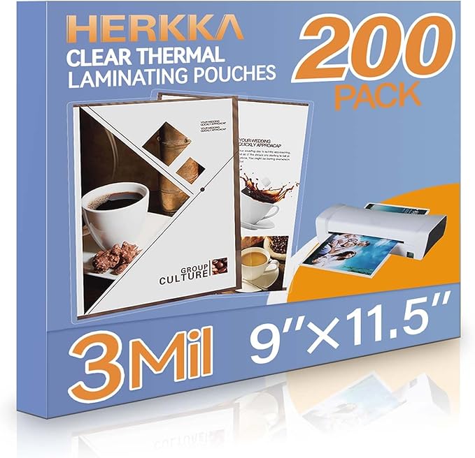 HERKKA 200 Pack Laminating Sheets, Holds 8.5 x 11 Inch Sheets, 3 Mil Clear by HERKKA