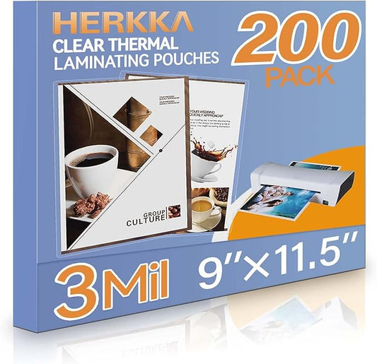 HERKKA 200 Pack Laminating Sheets, Holds 8.5 x 11 Inch Sheets, 3 Mil Clear by HERKKA
