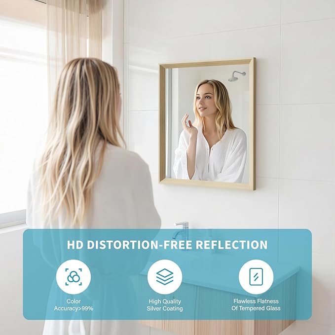 Oak Wood Effect Framed Wall Mirror, 16x20 Rectangle Mirror, 1/8" - Image 3