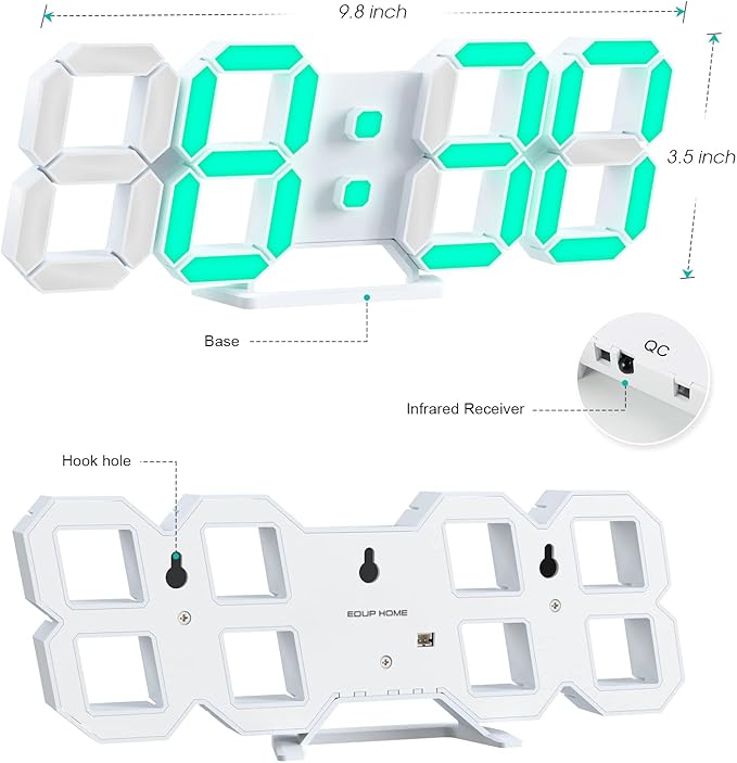 EDUP HOME 3D LED Neon Digital Desk Wall Alarm Clock RGB Night Light 7 Colors - Image 7