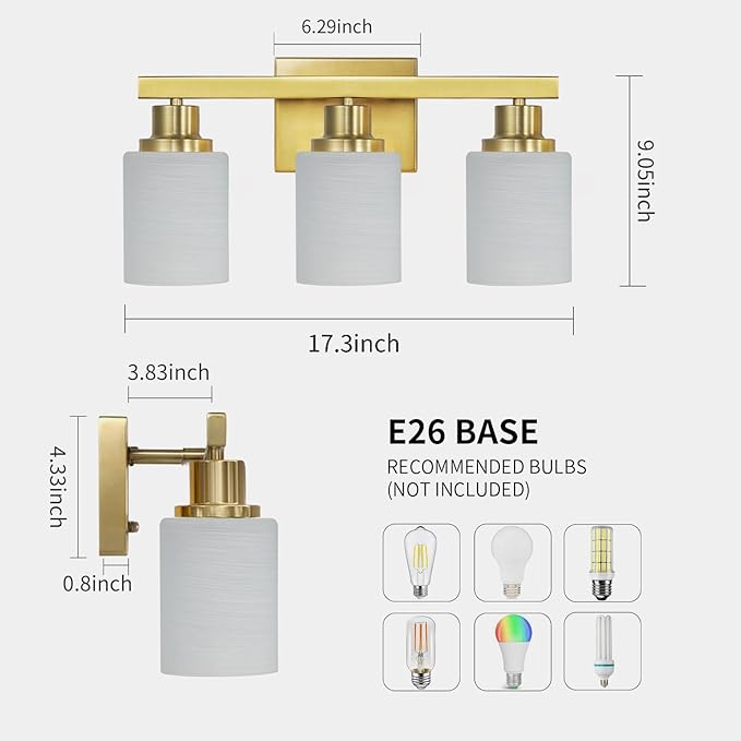DIKAIDA 3-Light Gold Bathroom Light Fixtures, Modern Vanity Light - Image 3