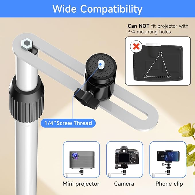 suptek Projector Stand Against Wall Hidden Stand, 360°Swivel, Height Adjustable - Image 5