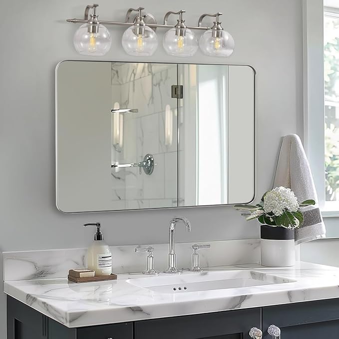 ANDY STAR 30"x48" Brushed Nickel Bathroom Mirror, Large Wall Mirror by ANDYSTAR