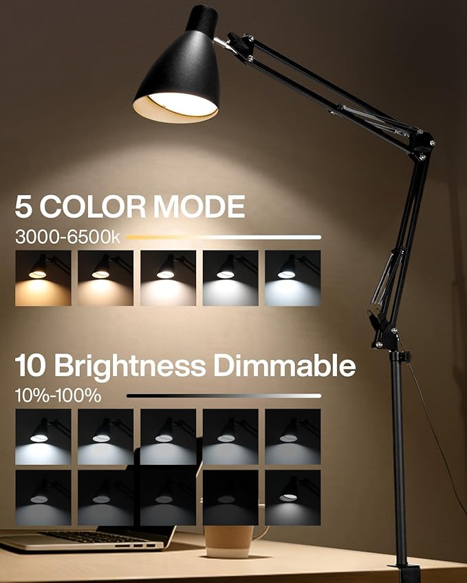 LED Desk Lamp for Home Office, Extra Tall Metal Swing Arm Architect Desk Lamp - Image 2