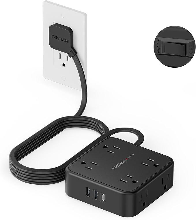 TESSAN 10 Ft Flat Plug Extension Cord by TESSAN