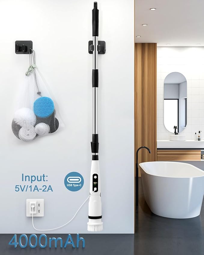 IEZFIX Electric Spin Scrubber, Bathroom Power Shower Scrubber Cleaning Brush - Image 4