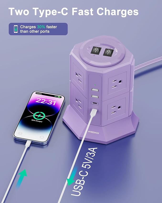 Flat Plug Power Strip Tower - Image 4