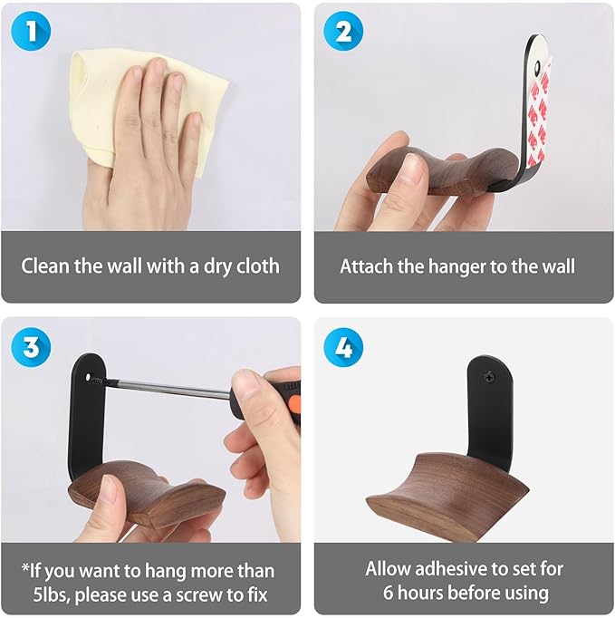 Mt.Jun Walnut Wood Headphone Wall Mount Holder, - Image 5