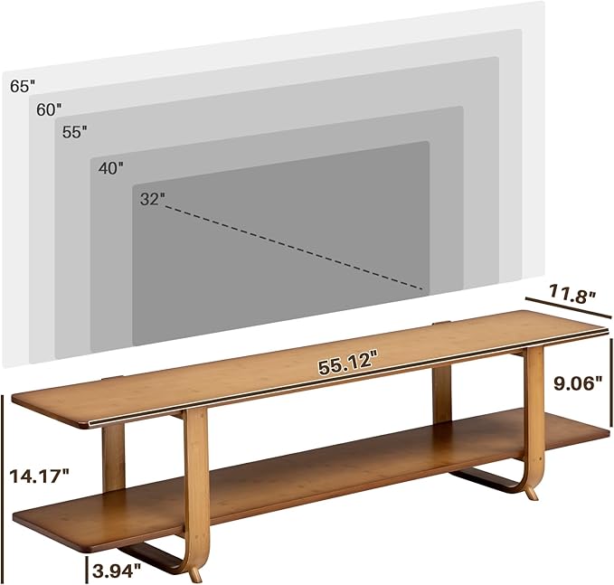 HollyHOME Bamboo TV Stand with Storage - Image 2