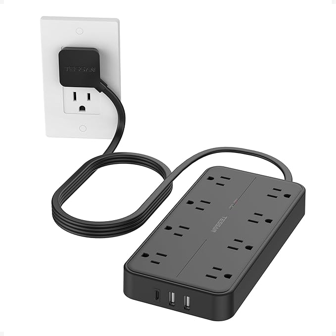2000J Surge Protector Power Strip, TESSAN 5 FT Extension Cord by TESSAN