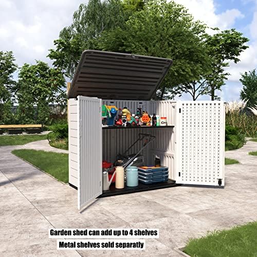 mrosaa resin outdoor storage shed, 38 cu.ft outdoor shown in use
