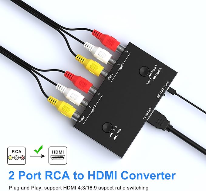 RuiPuo 2 Port RCA/AV to HDMI Converter Adapter Support 16:9/4:3 - Image 5