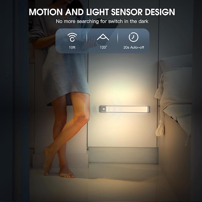MCGOR 14.7inch Under Cabinet Lighting, 2 Pack Rechargeable Motion Sensor Light - Image 5