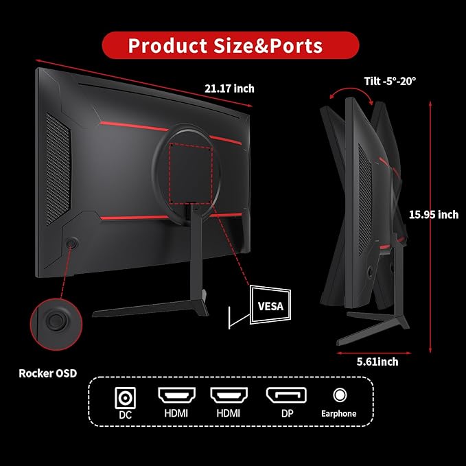 KTC 24 Inch 1500R Curved Gaming Monitor, 180Hz 1ms FHD 1080p VA Monitor - Image 4