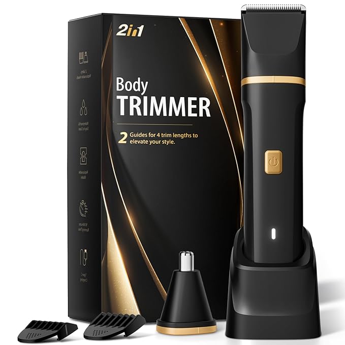 Electric Body Trimmer for Men, IPX7 Waterproof Groin and Pubic Hair Shaver by Risina