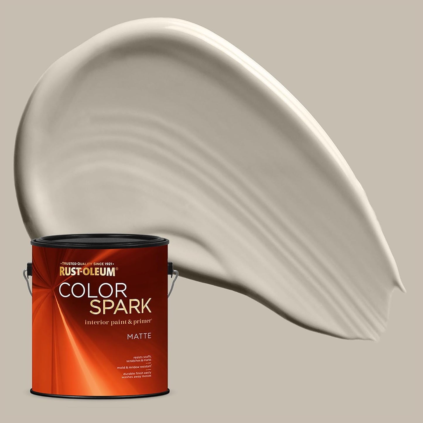 Rust-Oleum Color Spark Paint & Primer, Tribeca, Matte | Sophisticated warm greige-taupe. One-coat coverage for walls, trim & ceilings; washable & durable. Gallon.