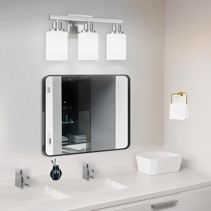 DIKAIDA 3-Light Bathroom Light Fixtures, Nickel Vanity Light, Modern Bathroom - Image 7