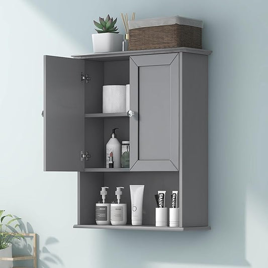 Grey Wall Mounted Bathroom Cabinet 24x30 Inch Wooden Over Toilet Storage Cabinet by VANIRROR