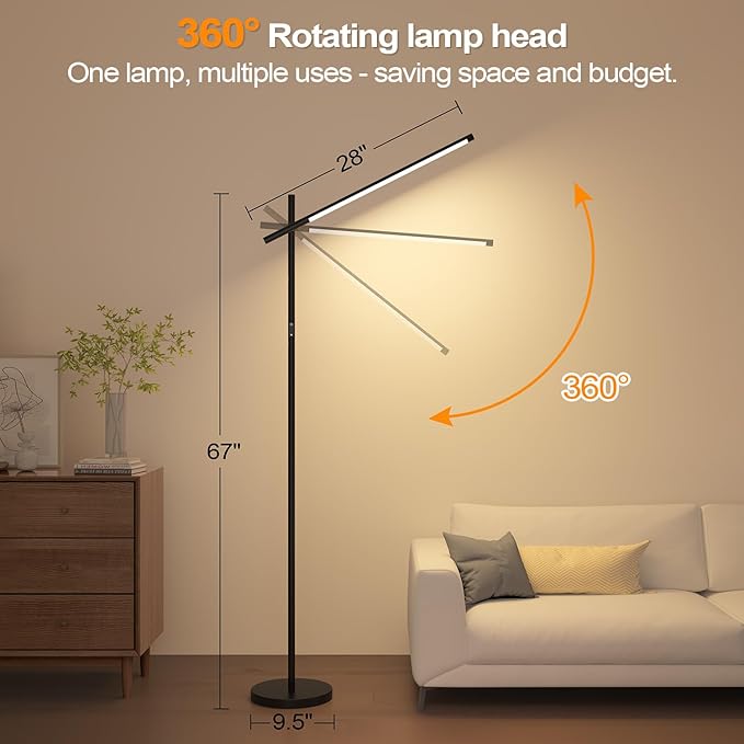 LED Corner Floor Lamp, 360°Rotating Head, Super Bright 1800LM Dimmable - Image 3