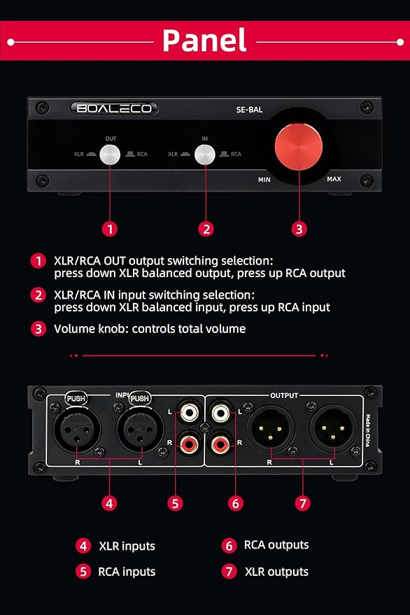 SE-BAL Audio Switch RCA XLR 2-IN-2-OUT HiFi Balanced Stereo Audio Switcher - Image 5