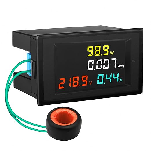 DROK AC Power Meter, AC 80-300V 100A Voltage Current Color LCD Display Panel by DROK