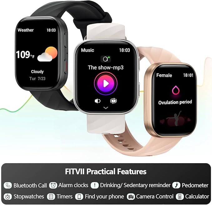 FITVII Health & Fitness Tracker, Smart Watch - Image 6