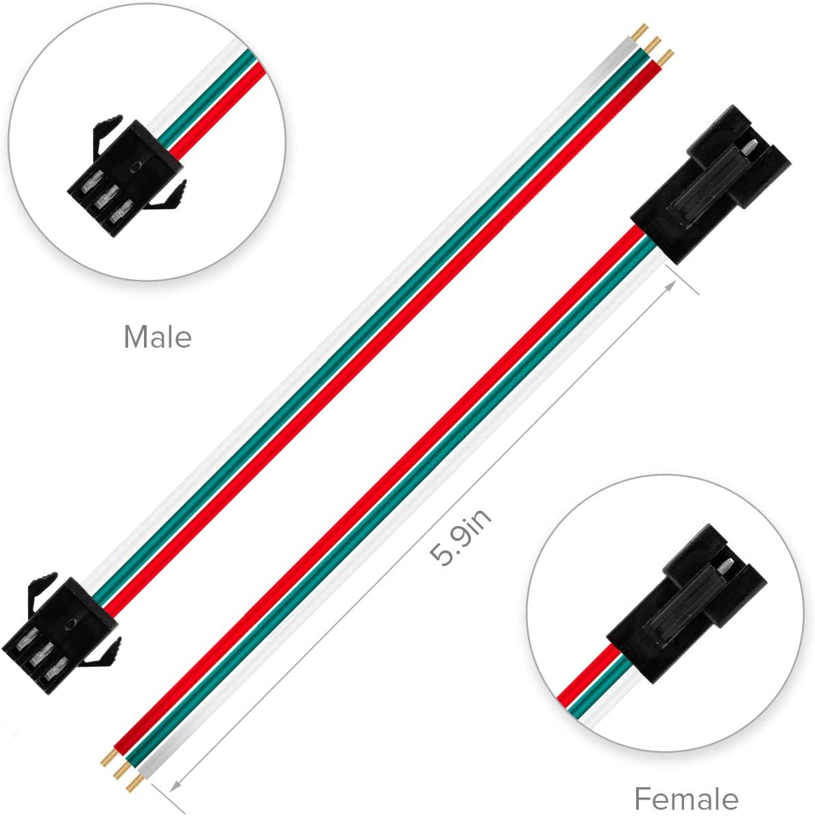 BTF-LIGHTING 20 Pairs JST SM 3 Pin Connectors for WS2812B WS2811 WS2812 WS2814 SK6812 FOCB CCT LED Strip Female Male 15cm 22awg Wire (Pack of 2)
