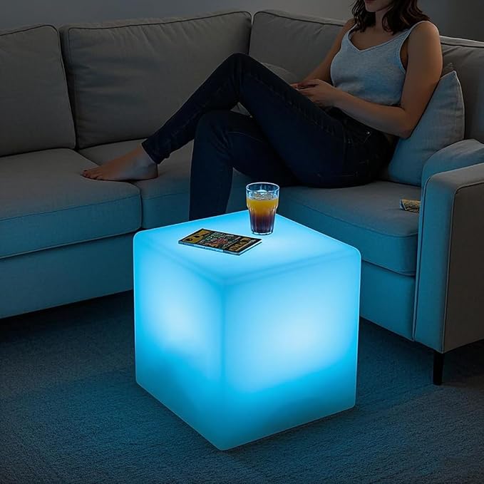 Mr.Go 15-Inch LED Cube Chair, 16 Dimmable RGB Colors Cube Seat w/Remote - Image 4