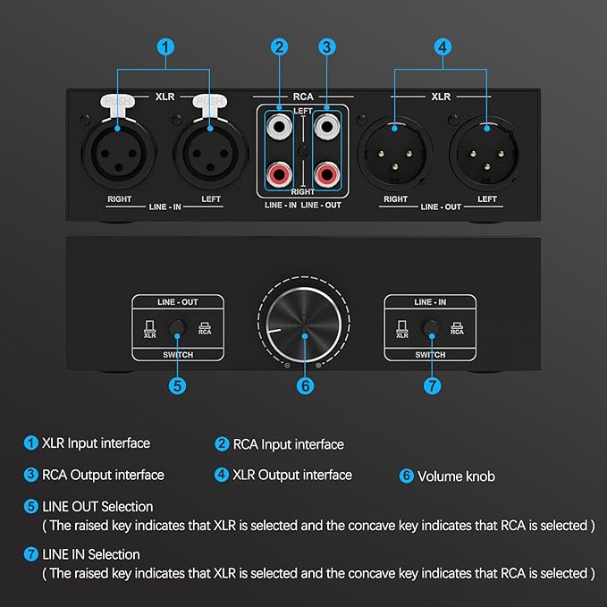 Y.D.F RCA and XLR Selector Switch Boxes, 2-in-1-Out RCA/XLR Speaker Switcher - Image 6
