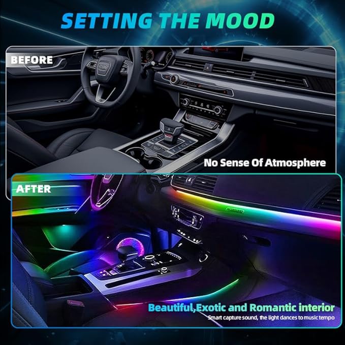 Acrylic Interior Car LED Strip Lights, Colorful 10-in-1 Car Ambient Lighting Kit - Image 6